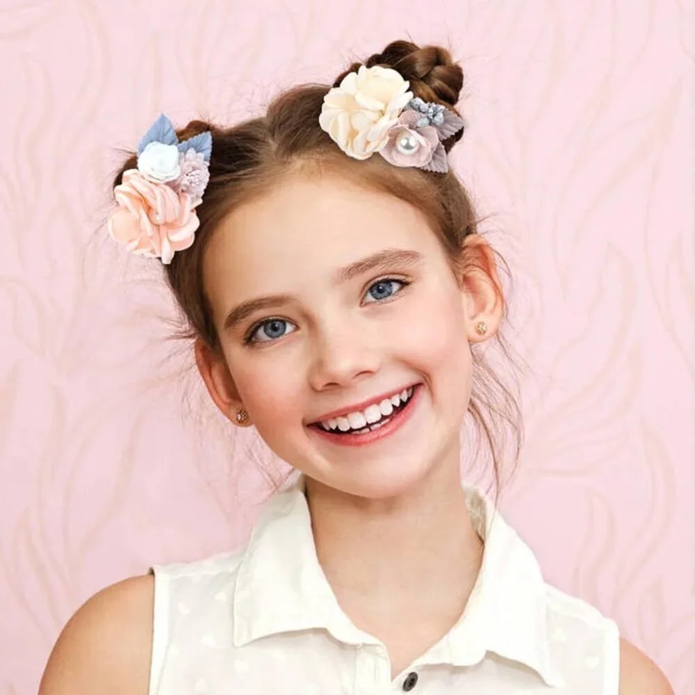 8 Pack Floral Pearl Hair Ties Rubber Bands Kids Teens Girls Accessories